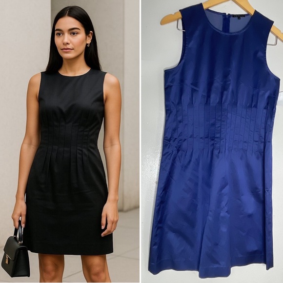 Theory Brynnne Tuxedo Blue Satin Sleeveless Sheath Cocktail‎ Dress Size 6 - Picture 1 of 10